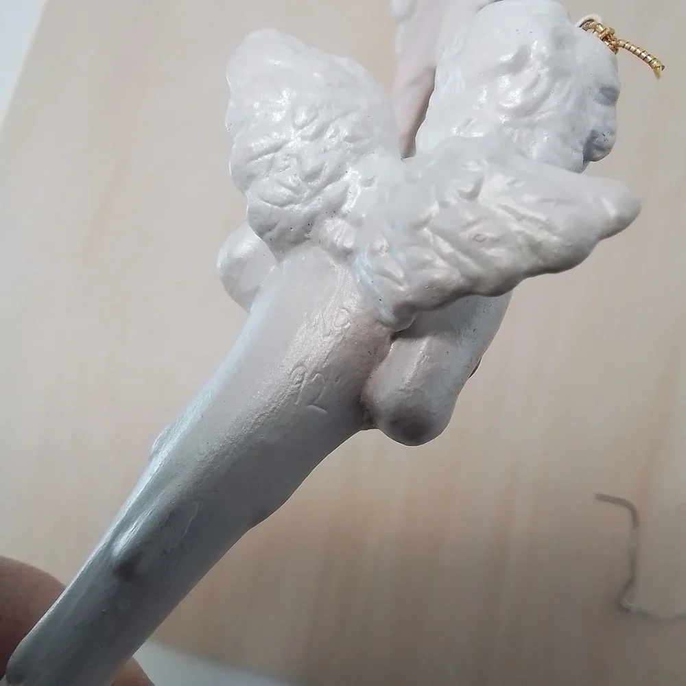 Set of 2 Vintage Angel Icicle Christmas Ornaments‎ Cherub Harp Halo